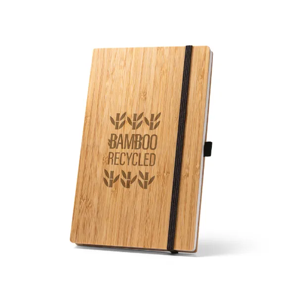 Caderno personalizado de bolso com capa de bambu e lombada em PET reciclado