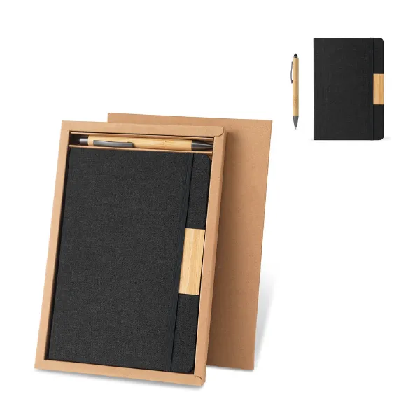 Conjunto personalizado composto por 1 caderno e 1 caneta esferográfica em bambu
