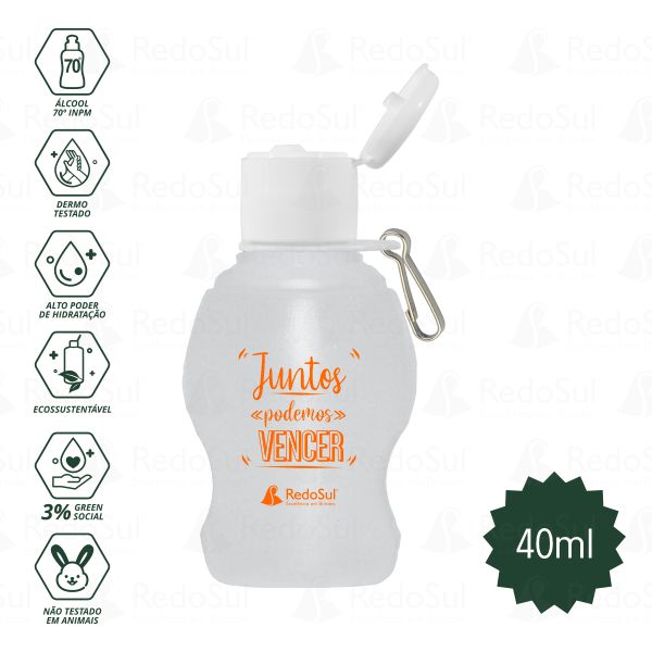 RD AL041-Alcool Gel Personalizado com Mosquete 40 ml | Siqueira-Campos-PR