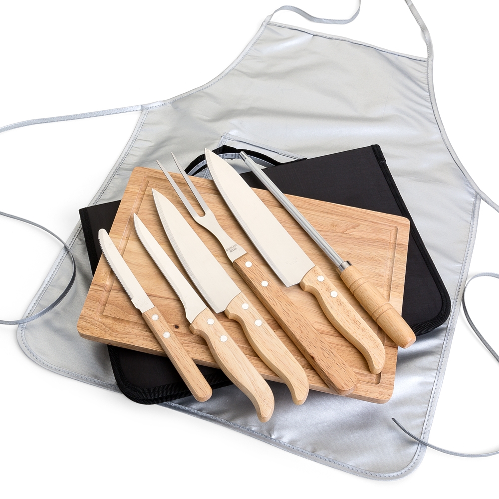 Kit churrasco personalizado 8 peças com cabo em bambu