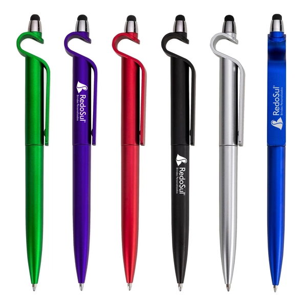 Caneta personalizada com suporte para celular e touch screen