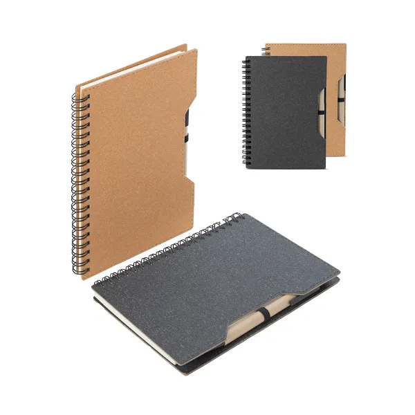 Caderno personalizado com capa em papelão reciclado e caneta