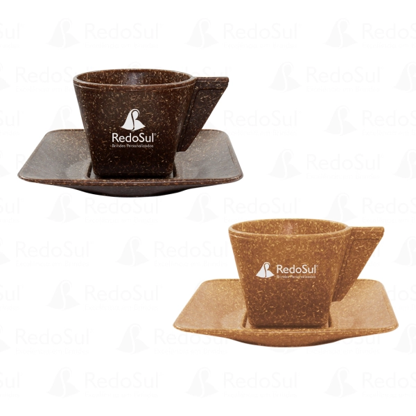Xícara de Café com Pires Personalizada de Fibra de Madeira ou Coco