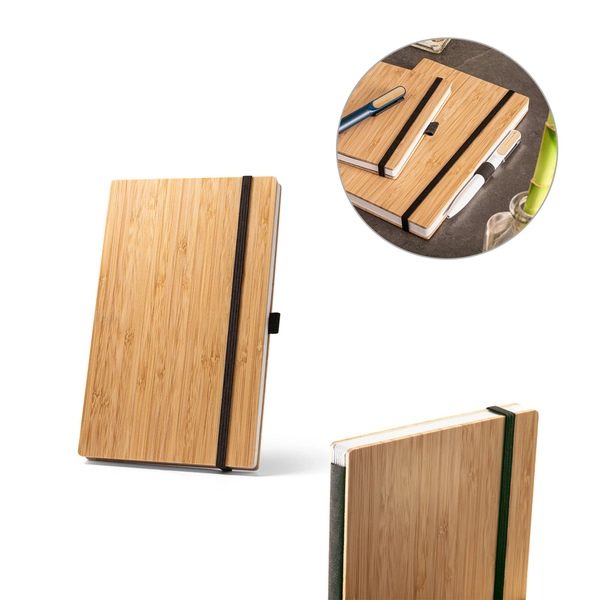 Caderno personalizado pautado em placa de bambu tamanho 21 x 14 cm