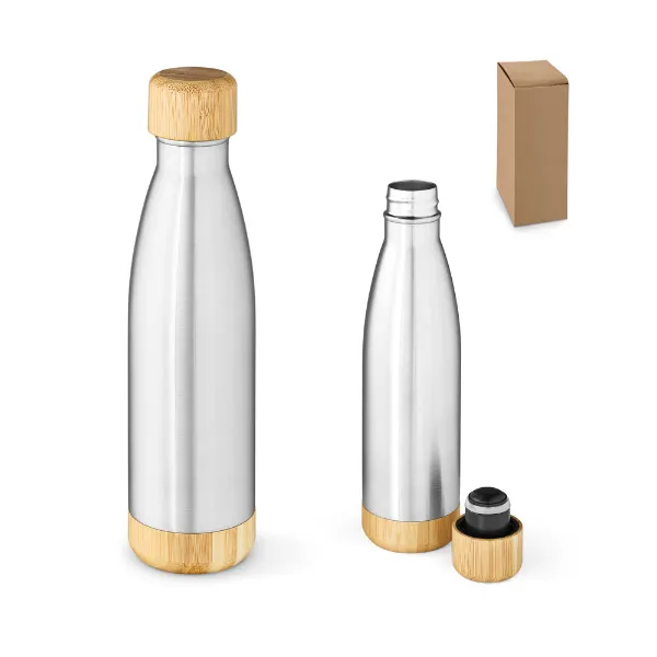 Garrafa personalizada em aço inox reciclado tampa em bambu 800 ml