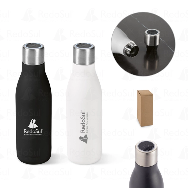 Garrafa personalizada em inox reciclado parede dupla com auto-sanitização UV 500 mL