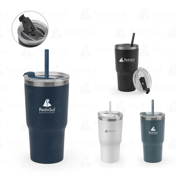 Copo de viagem personalizado 600 ml em aço inox com parede dupla isolada
