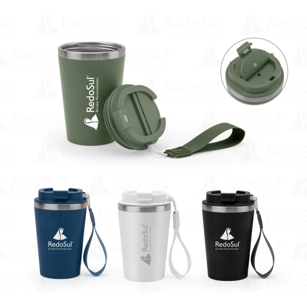 Copo de viagem personalizado em aço inox reciclado com parede dupla 460 ml