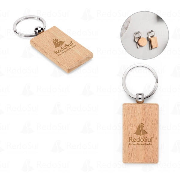 Chaveiro personalizado retangular em madeira de faia