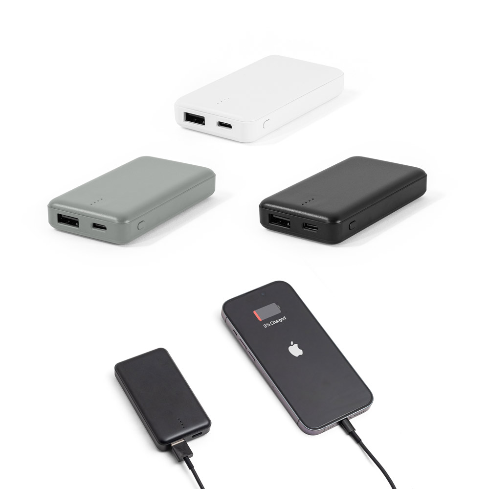 Bateria portátil personalizada em ABS  reciclado e capacidade de 4'000 mAh