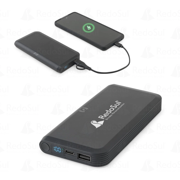 Bateria portátil personalizada em ABS reciclado com carregador por indução super-rápido