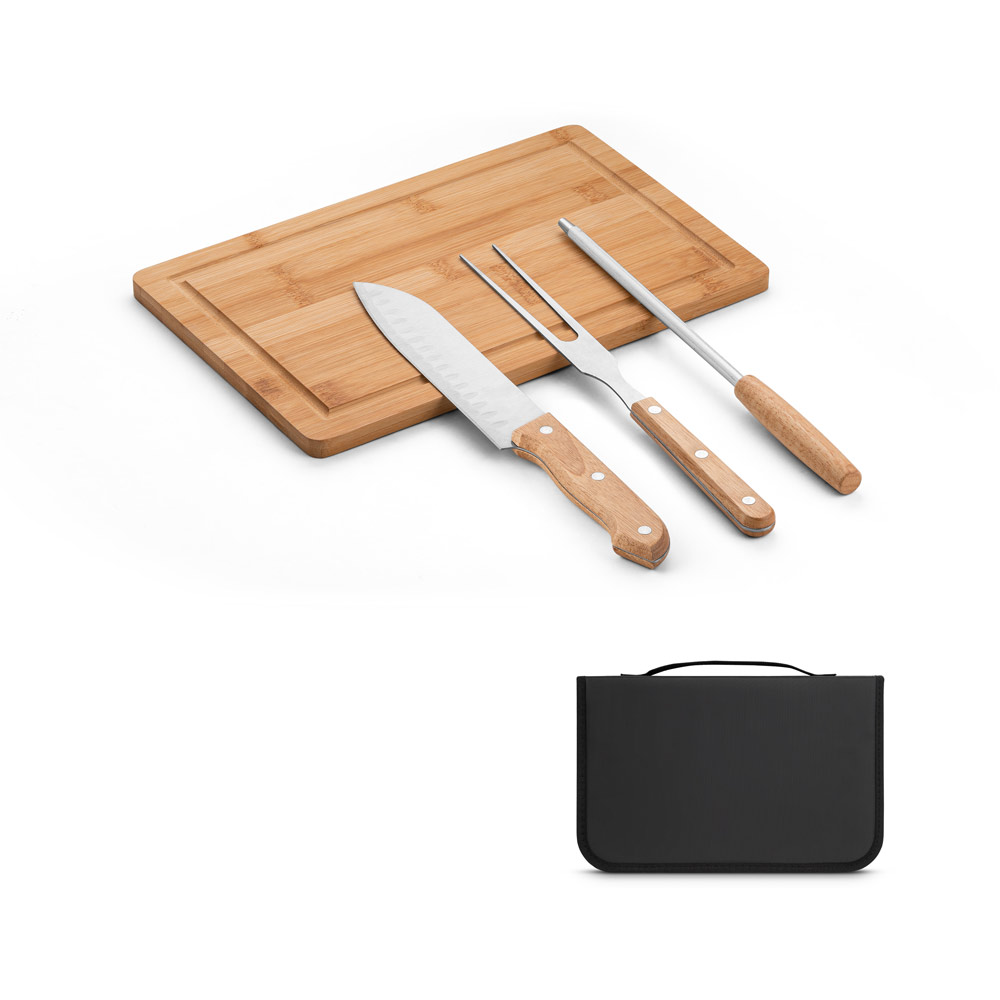 RD 94107- Kit churrasco personalizado em estojo com tábua em bambu 3 pçs em Ribeirao-Preto-SP